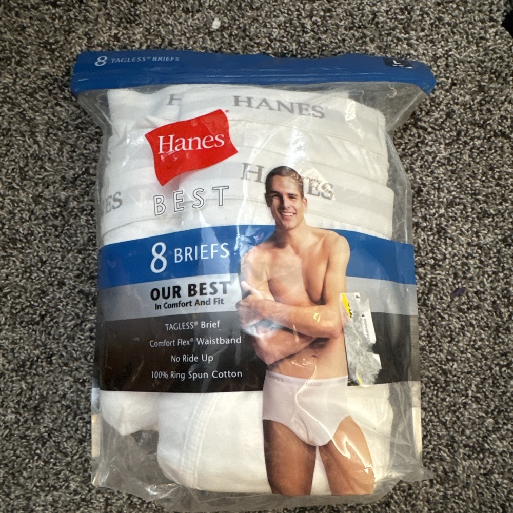 men's Hanes Best Tagless Briefs 8 pack Underwear LARGE L 36-38"